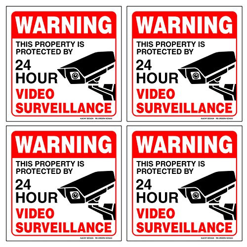 Set of 4 Warning 24 HR Video Surveillance Sign   6  x 6    4 Mil Vinyl   Laminated for Ultimate Protection   Durability   Self Adhesive Decal   UV Protected   Weatherproof   Heavy Duty