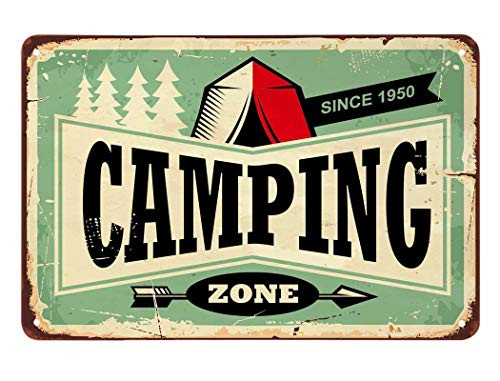 AOYEGO Camping Zone Tin Sign  Vintage Metal Tin Signs for Cafes Bars Pubs Shop Wall Decorative Funny Retro Signs for Men Women 8x12 Inch