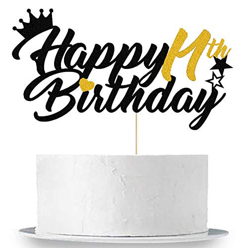 Happy 11th Birthday Cake Topper Black and Gold Glitter Eleven Birthday Party Cake Decor Hello 11-Cheers to 11 Years Old-11   Fabulous-11th Anniversary Boys 11th Birthday Party Cake Supplies Decoration