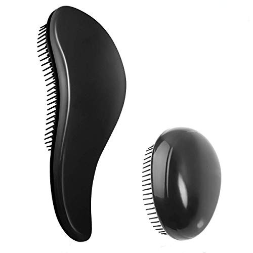 2 Pack Detangler Brush - Detangling Hair Brush for Curly Natural or Straight Hair  Tangle Free Hair Brush for Kids Men Women  Wet or Dry Hair Detangler Comb Black