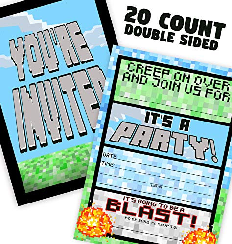 POP parties Pixel Party Invitations - 20 Invitations + 20 Envelopes - Double Sided - Video Game Invitations - Game Truck Party Supplies - Brights 20ct