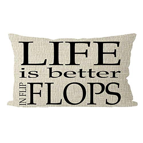 ITFRO Sister with Funny Quote Life is Better in Flip Flops Lumbar Burlap Throw Pillow Case Cushion Cover Couch Sofa Decorative Rectangle Oblong 12x20 inches Flip Flops