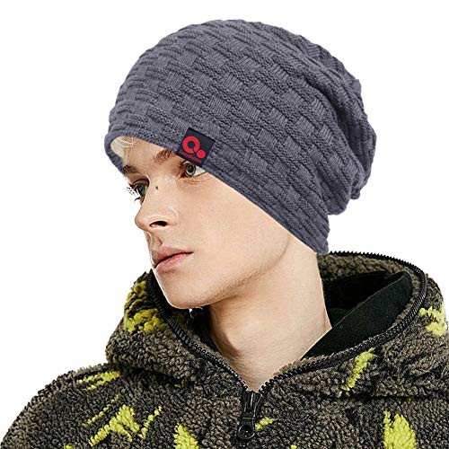 Winter Fleece Lined Beanie Slouchy Ski Snowboard Knit Watch Hat Oversized Sock Skull Cap for Men Women Grey