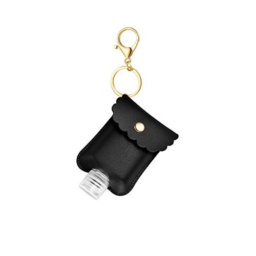 Travel Bottle Keychain Holders with 2 oz- 60 ml Empty Refillable Flip Cap Bottles Clear Leakproof Keychain Bottles Portable Containers for Soap-Lotion-handwashing fluid 1 Set of Black