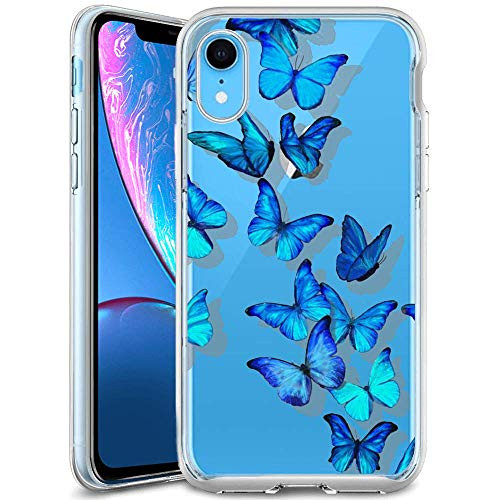 iPhone Xr Case Clear Blue Butterfly iPhone Xr Phone case Customized Design Pattern Soft Slim iPhone Xr Blue Butterfly case Ultra-Thin Flexible Blue Butterfly Case for iPhone Xr