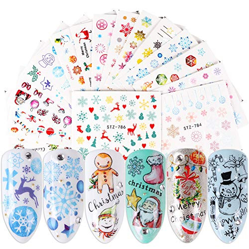 30 Sheets Christmas Nail Art Stickers Winter Nail Decorations Decals Xmas Snowflake Santa Claus Tree Snowman Deer Bell Design Nails Supply Water Transfer Manicure Art Sticker Nails Accessories