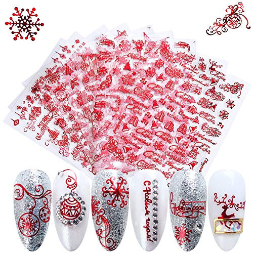 9 Sheets 3D Christmas Nail Art Stickers Red Winter Nail Decals Self-Adhesive Xmas Tree Snowflake Santa Claus Deer Bell Snowman Nails Stickers for Women Kids Girls DIY Holiday Manicure Decoration