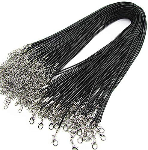 Wbang 24   Black Braided Leather Necklace Cord Rope with Lobster Claw Clasp 2-0mm 20Pcs