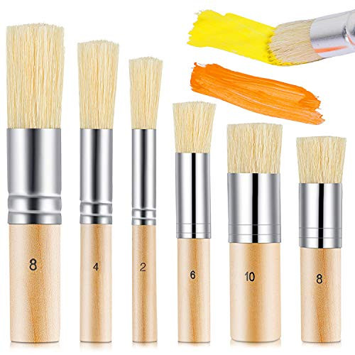 6 Pieces Wooden Stencil Brush 6 Sizes Natural Stencil Brushes Stipple Paint Brush Painting Bristle Brushes Wood Bristle Template Brush for Acrylic Oil Watercolor Painting Project Card DIY Crafts