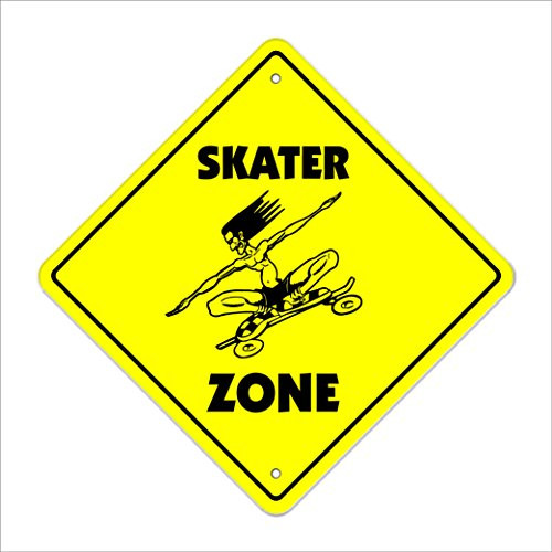 Skater Crossing Sign Zone Xing   Indoor-Outdoor   12  Tall Skateboard Hockey Skateboarder ice Roller Rink
