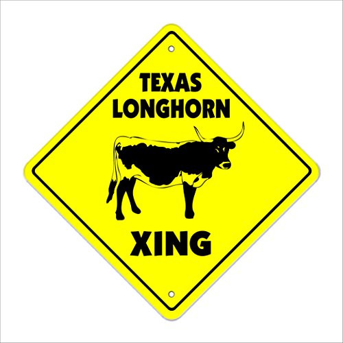 Texas Longhorn Crossing Sign Zone Xing   Indoor-Outdoor   12  Tall Cattle Ranch Rancher Beef