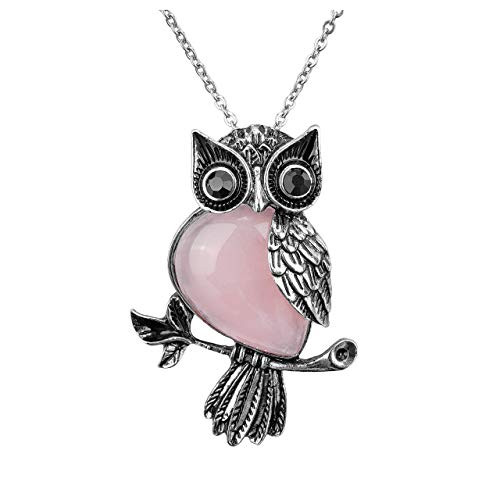 JOVIVI Owl Gifts Vintage Owl Necklace Healing Crystals Stone Pendant Necklaces for Women Men Natural Rose Quartz Gemstone Jewelry Reiki Spiritual Energy Lucky JOVIVI Owl Gifts Vintage Owl Necklace Healing Crystals Stone Pendant Necklaces for Women Men Natural Rose Quartz Gemstone Jewelry Reiki Spiritual Energy Lucky