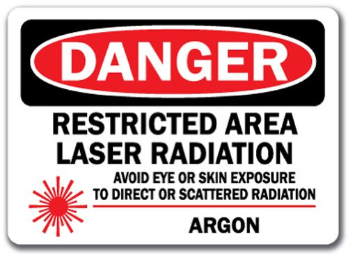 Danger Sign - Restricted Area Laser Radiation Avoid Eye Or Skin Exposure to Direct Or Scattered Radiation Argon with Graphic - 10  x 14  OSHA Safety Sign