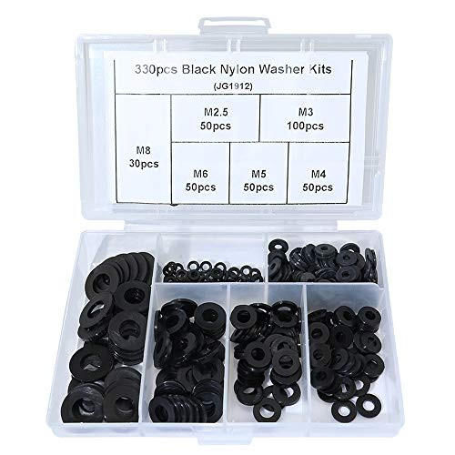 KOOTANS 330pcs Black Nylon Plastic Insulation Washers Assortment Kits Insulating Spacers Flat washers
