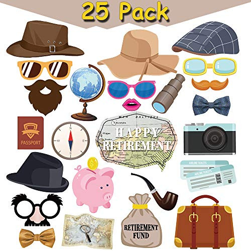 Adventure Awaits Photo Booth Props - Retirement Decorations - World Travel Theme Retirement Party Supplies Favors Props Kit 25Pack Adventure Awaits Photo Booth Props - Retirement Decorations - World Travel Theme Retirement Party Supplies Favors Props Kit 25Pack