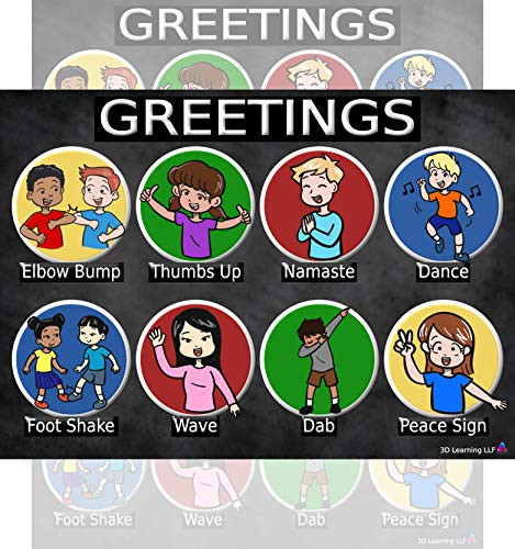 Social Distancing Greetings Poster- Laminated  Size 14x19-5 in-- Classroom Decorations  Pediatrician Doctors Office  Back to School Supplies  Teacher Supplies  Homeschool Learning Decor
