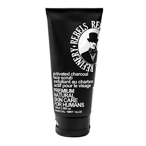 Rebels Refinery Activated Charcoal Face Scrub for Men  Exfoliates and Treats Clogged Pores  Blackheads  Acne-Prone Skin  3-38 Fl- Oz-