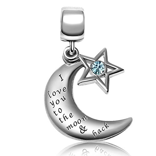 JMQJewelry I Love You To The Moon and Back Birthstone March Charm for Bracelets Grandma Mom Wife Sister JMQJewelry I Love You To The Moon and Back Birthstone March Charm for Bracelets Grandma Mom Wife Sister