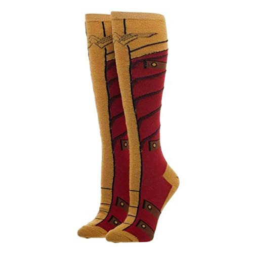 DC COMICS WONDER WOMAN Warrior Knee High Girl Socks With Red-Gold Lurex Yarn