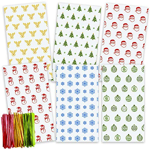 TOMNK Christmas Cellophane Bags 162 Pieces Treat Bags with Twist Ties for Holiday Goody Party Favors Cello Candy Bags TOMNK Christmas Cellophane Bags 162 Pieces Treat Bags with Twist Ties for Holiday Goody Party Favors Cello Candy Bags
