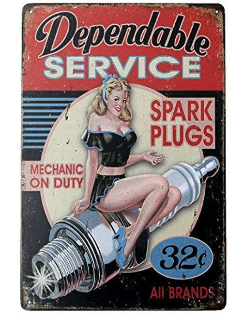 ARTCLUB Dependable Service Spark Plugs Metal Tin Sign  Vintage Antique Plaque Poster Garage Home Wall Decor