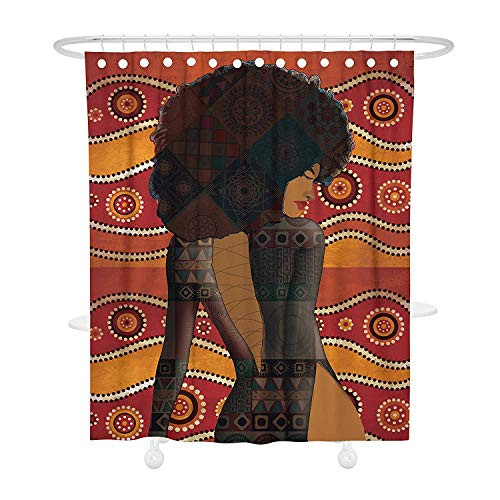 Bonsai Tree African American Shower Curtain with Hooks Waterproof Artwork Afro Shower Curtain Mildew Resistant Antibacterial 72" x 72" Art Print Polyester Fabric Bath Curtains