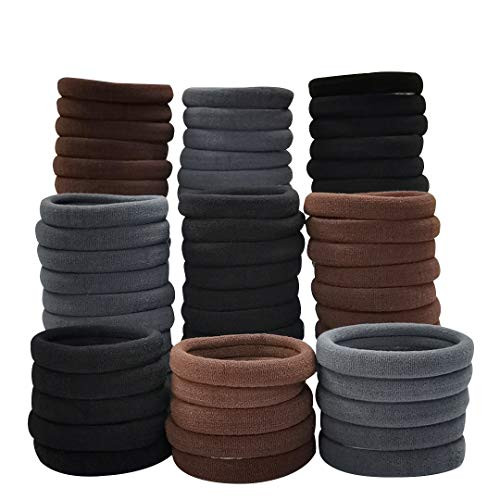 Thick Seamless Hair Ties Bands Ponytail Holders Scrunchies Headband Elastic Hair Accessories Stretch Cotton No Crease Damage 80-120 PCS for Thick Heavy and Curly Hair Girl Women 80PCS-3 colors