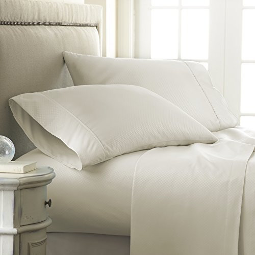 ienjoy Home Hotel Collection Embossed Checkered 4 Piece Sheet Set Queen Cream