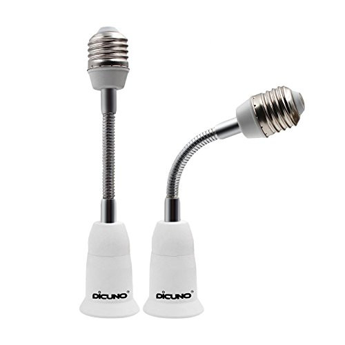 DiCUNO E26 15-5CM-5-5 Inch Extension Socket Extender Adapter  E26 to E26 Flexible Extension  All-Directional Adjustable Standard Medium Light Bulb Socket Converter 2-Pack
