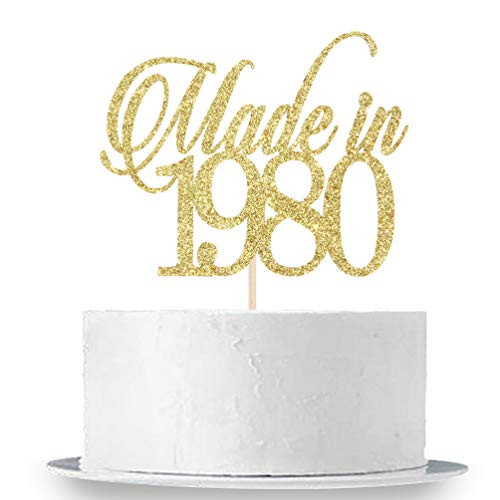 INNORU Gold Glitter Made In 1980 Cake Topper  for 40th Birthday Cake Topper  Hello 40 Cheers to 40 Years Anniversary Party Cake Decoration