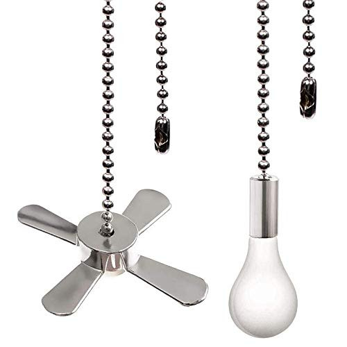 Ceiling Fan Pull Chain Ornaments Extension Chains with Decorative Light Bulb and Fan Cord 13-6 Inches Bronze Fan Pull Chain Set For Ceiling Light Lamp Fan Chain Nickel