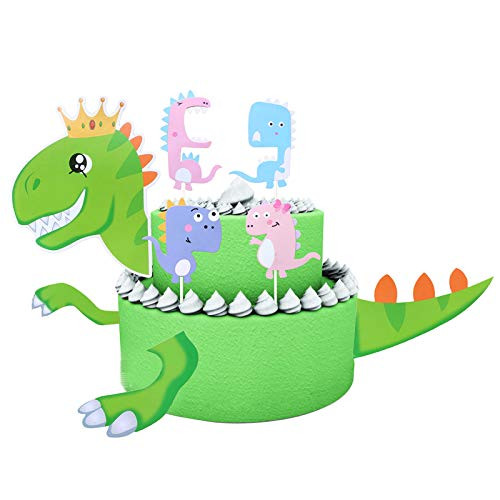 Ainuioi 1 set Dinosaur Cake Toppers and 4Pcs Dinosaur Cupcake Toppers Jurassic World Party Supplies Boys Kids Dinosaur Party Birthday Decorations