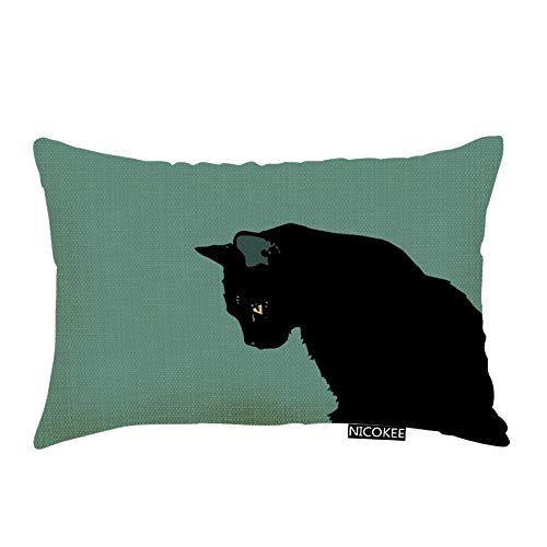 Nicokee Throw Pillow Cover Art Dark Cat Black Green Decorative Pillow Case Home Decor 20x12 Inches Pillowcase