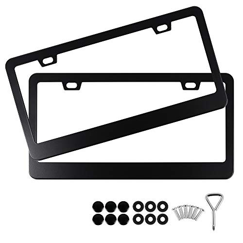 Haneye License Plate Frame  Black Aluminum Licenses Plate Covers Holders 2 Pack 2 Holes with Screw Caps  Car Licenses Plates Frames Matte Finish Fits US Vehicles