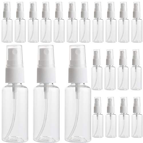 32 Pieces 30ml1oz Clear Plastic Mist Spray Bottle Reusable Empty Plastic Travel Size Bottles Fine Mist Bottle with Pump Spray Cap for Essential Oils travel perfumes