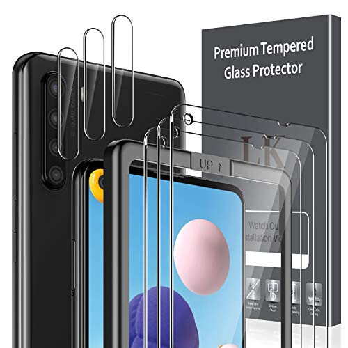 6 Pack  LK 3 Pack Screen Protector  3 Pack Camera Lens Protector for Samsung Galaxy A21  Tempered Glass   Easy Frame Installation  HD Ultra-Thin  Anti-Scratch