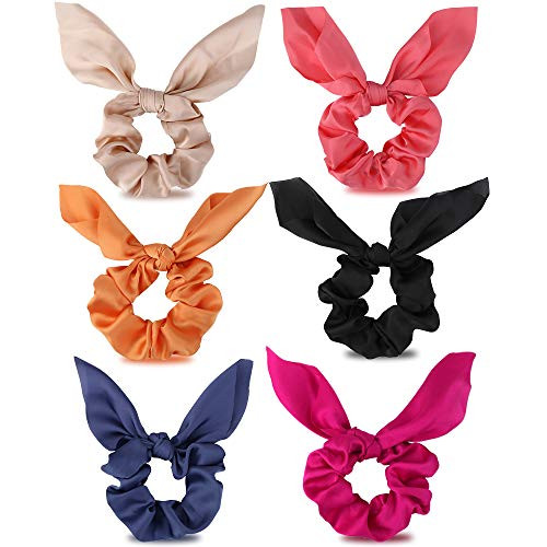 CUBACO 6 Pcs Hair Scrunchies Bow Scrunchies for Hair Satin Silk Scrunchies Elastic Hair Bobbles Scrunchy Hair Bands Hair Ties Ropes Ponytail Holder for Women or Girls Hair Accessories  6 Colors