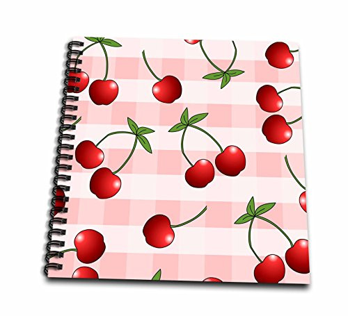 3dRose db_24733_2 Cherry Print Juicy Red Cherries on Pink Check Memory Book, 12 by 12"