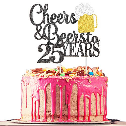 Cheers Beers to 25 Years Cake Topper Happy 25th Birthday or 25th Anniversary Cake Topper 25th Birthday or 25th Anniversary Party Supplies Black Glitter Cheers Beers to 25 Years Cake Topper Happy 25th Birthday or 25th Anniversary Cake Topper 25th Birthday or 25th Anniversary Party Supplies Black Glitter