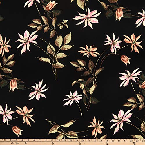 Fabric Merchants Rayon Challis Floral Black-Coral Fabric by the Yard Fabric Merchants Rayon Challis Floral Black-Coral Fabric by the Yard
