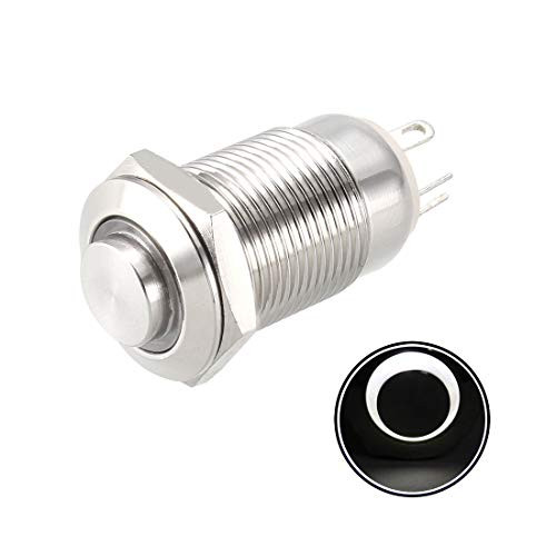 uxcell Latching Metal Push Button Switch High Head 12mm Mounting Dia 1NO 3-6V White LED Light