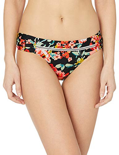 Lucky Brand Women s Side Shirred Hipster Bikini Swimsuit Bottom  Black--Wild Flower  Extra Small