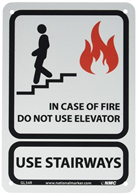 NMC GL34R Fire Sign Legend In case of fire do not use elevators Use stairways 7 Length x 10 Height Glow Rigid Red-Black on Yellow NMC GL34R Fire Sign Legend In case of fire do not use elevators Use stairways 7 Length x 10 Height Glow Rigid Red-Black on Yellow