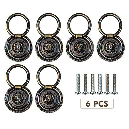 Framendino  6 Pack Antique Brass Drop Ring Drawer Pull Replacement Cabinet Handles Knobs for Kitchen Cupboard Dressers Drawer