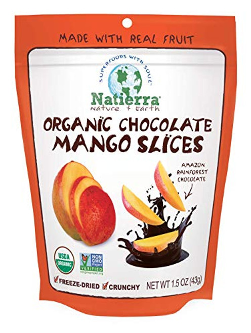 NATIERRA Organic Freeze-Dried Chocolate-Covered Mango Slices Non-GMO Vegan 1-5 Ounce NATIERRA Organic Freeze-Dried Chocolate-Covered Mango Slices Non-GMO Vegan 1-5 Ounce