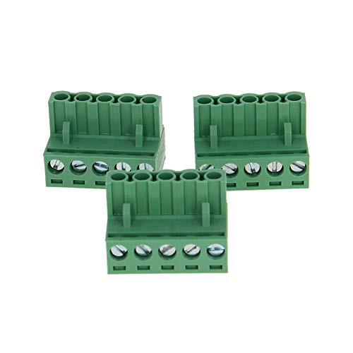 Fielect PCB Terminal Block 3Pcs 300V 15A 5-08mm Pitch 5P Flat Angle Needle Seat Insert-in PCB Terminal Block Connector Green