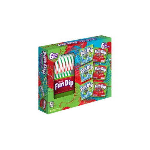 Ferrara 1 Box Cherry Flavored Candy Canes with Fun Dip RazzApple Magic   Cherry Yum Diddly Candy Powder Pouches - 6 Candy Canes   6 Pouches per Box - Net Wt- 5-23 oz