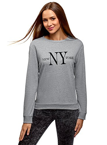 oodji Ultra Women s Cotton Sweatshirt with Print  Grey  US 0 - EU 34 - XXS