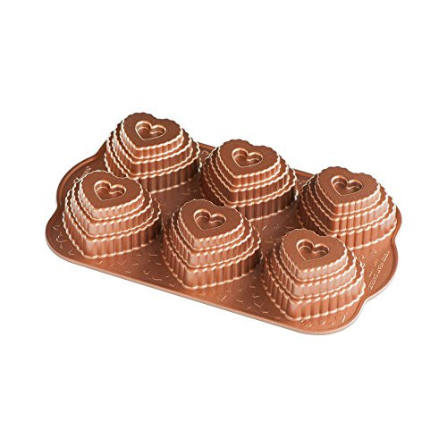 Nordic Ware 90937 Cast Bundt Bakeware Tiered Heart Cakelets