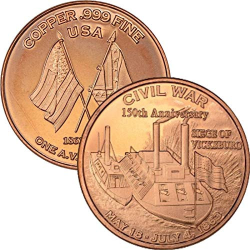 Jig Pro Shop Civil War Series 1 oz -999 Pure Copper Round-Challenge Coin Siege of Vicksburg